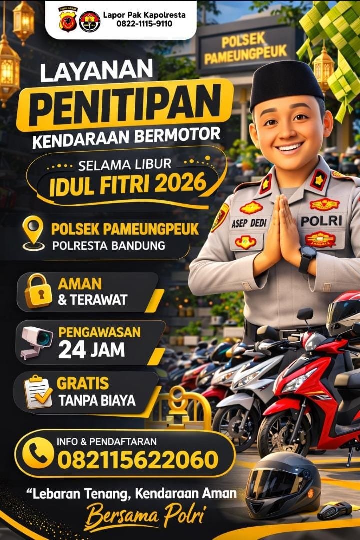Polsek Pameungpeuk Polresta Bandung meluncurkan program penitipan kendaraan bermotor gratis bagi masyarakat yang mudik ke kampung halaman.