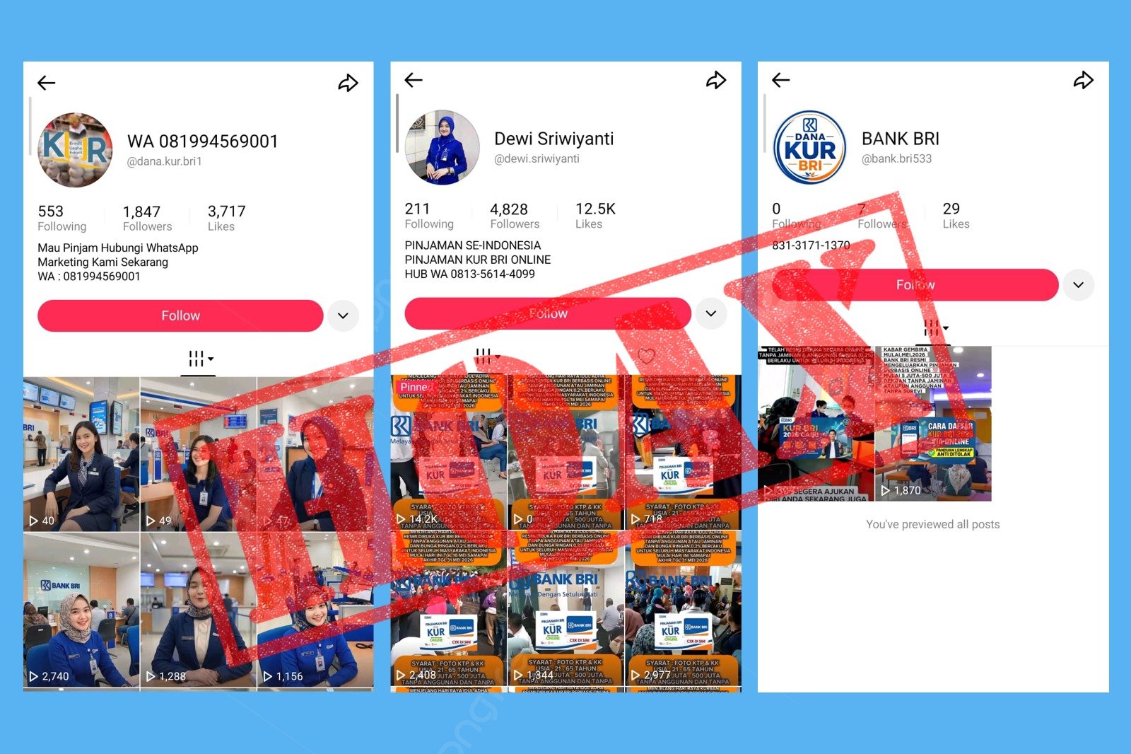 Beberapa unggahan tentang KUR BRI yang HOAX