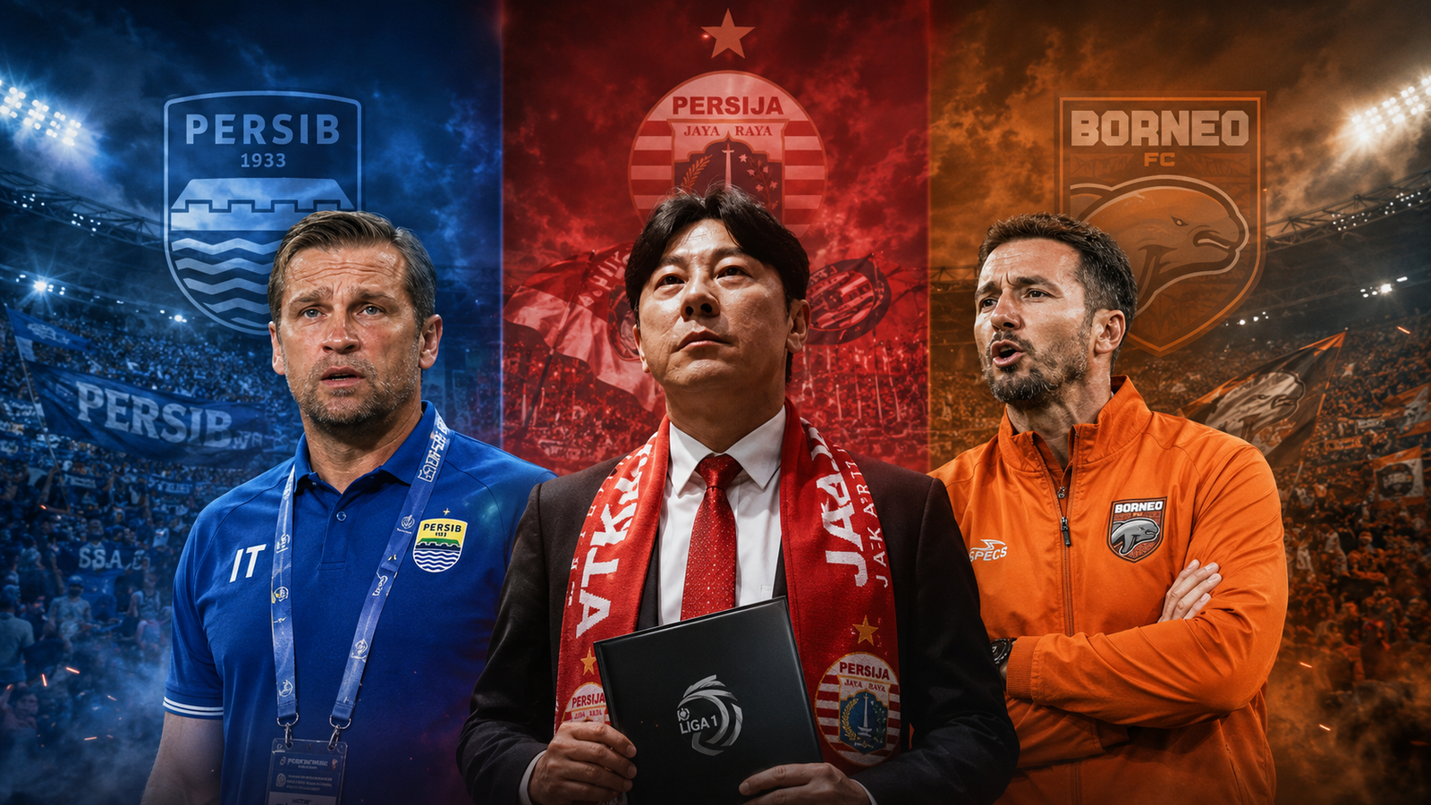 Pergantian pelatih Persib, Persija dan Borneo FC. Ilustrasi pergantian pelatih Persib, Borneo FC dan Persija.