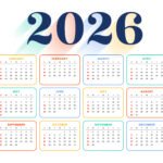line style colorful 2026 monthly calendar template Kalender 2026