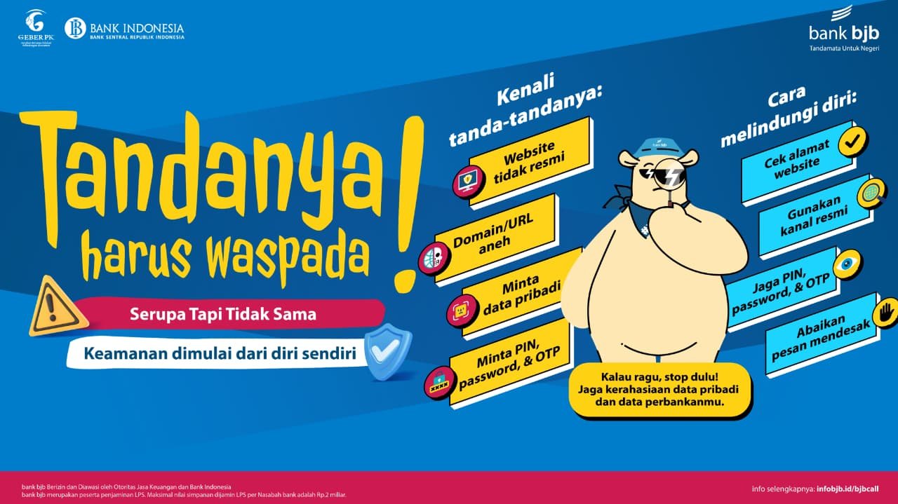 bank bjb Sebagai bentuk komitmen dalam menjaga keamanan transaksi dan melindungi nasabah dari ancaman kejahatan siber, bank bjb secara konsisten melakukan edukasi kepada masyarakat mengenai pentingnya menjaga kerahasiaan data pribadi serta meningkatkan literasi digital.